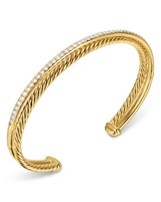 Crossover Two Row Bracelet in 18K Yellow Gold with Diamonds, 6mm 