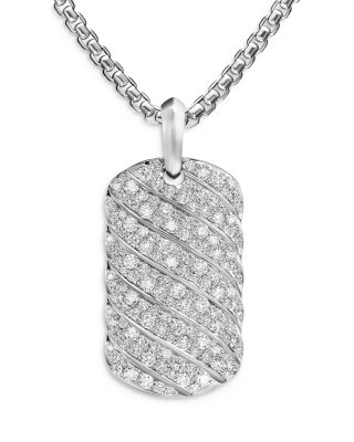 Men's Sculpted Cable Tag in Sterling Silver with Diamonds, 35mm