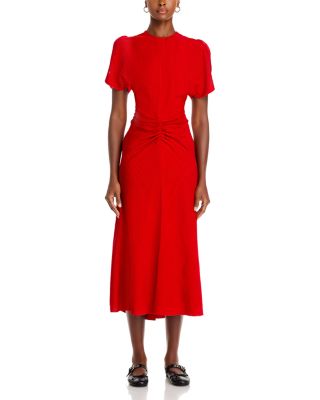 victoria beckham ruched midi dress Asymmetric ruched midi dress - black