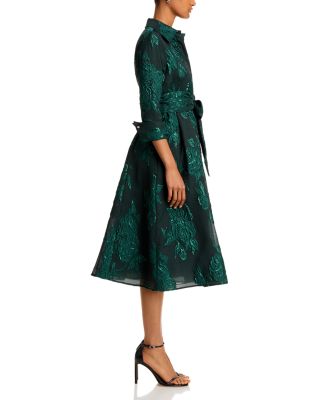 Metallic Jacquard Midi Shirt Dress