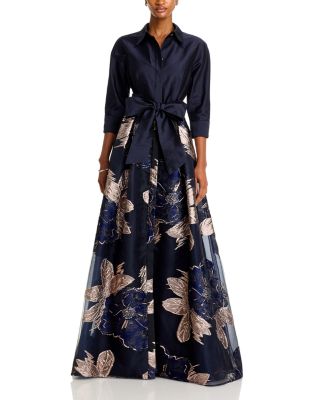 Teri Jon by Rickie Freeman - Taffeta Shirtwaist Floral Gown