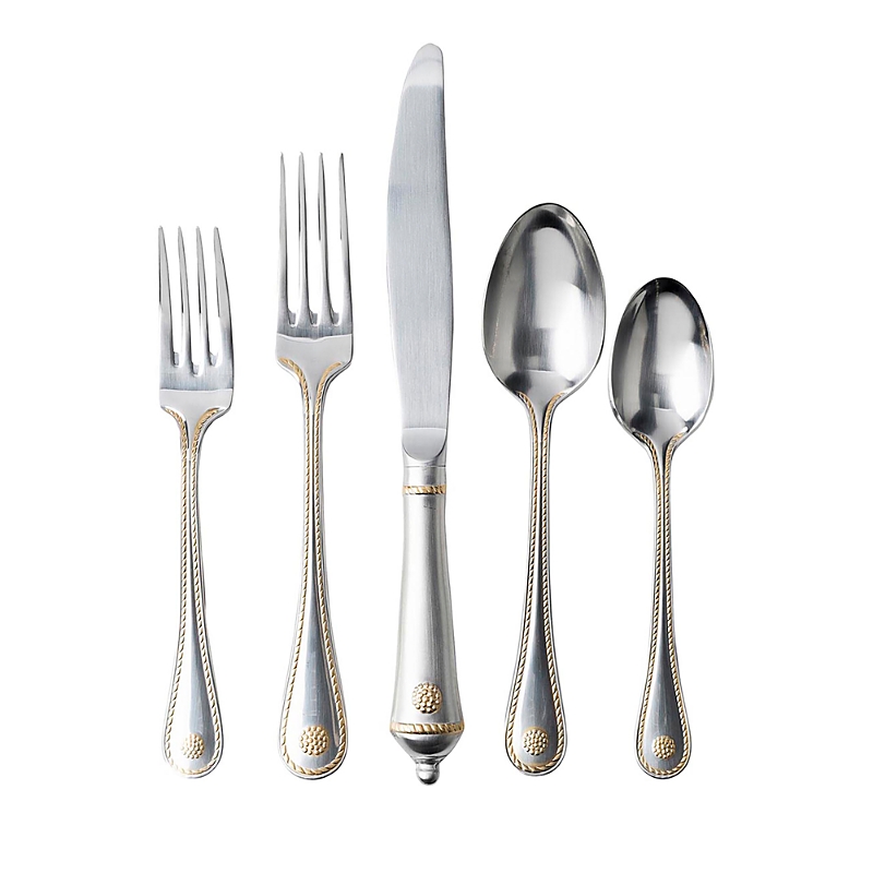Juliska Berry And Thread 20 Piece Flatware Set, Bright Satin With Gold In Bright Satin/gold