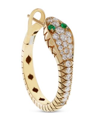18K Yellow Gold Serpent Diamond & Emerald Snake Hoop Earrings - Exclusive, Italy Campaign
