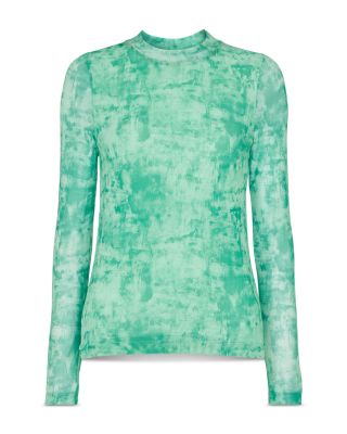 Brushwork Print Mesh Pullover