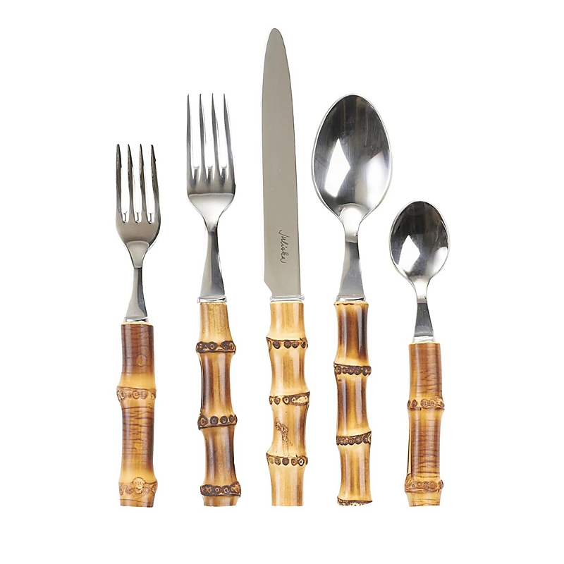 Juliska Bamboo 20-piece Flatware Set In Silver/bamboo Natural