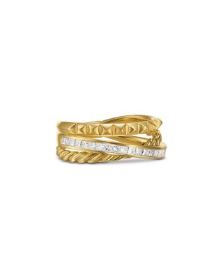 Crossover Trio Three Row Ring in 18K Yellow Gold with Diamonds, 8mm
