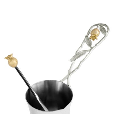 Pomegranate Silver and Gold Tone Coffee Pot with Spoon