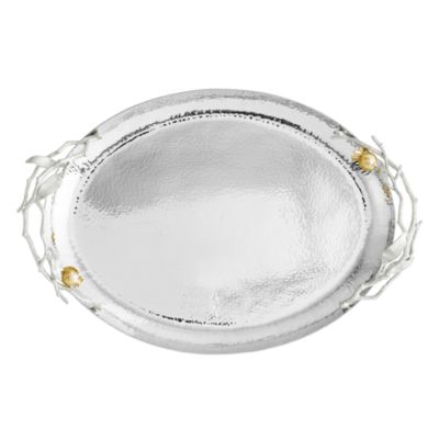 Pomegranate Silver and Gold Tone Oval Tray