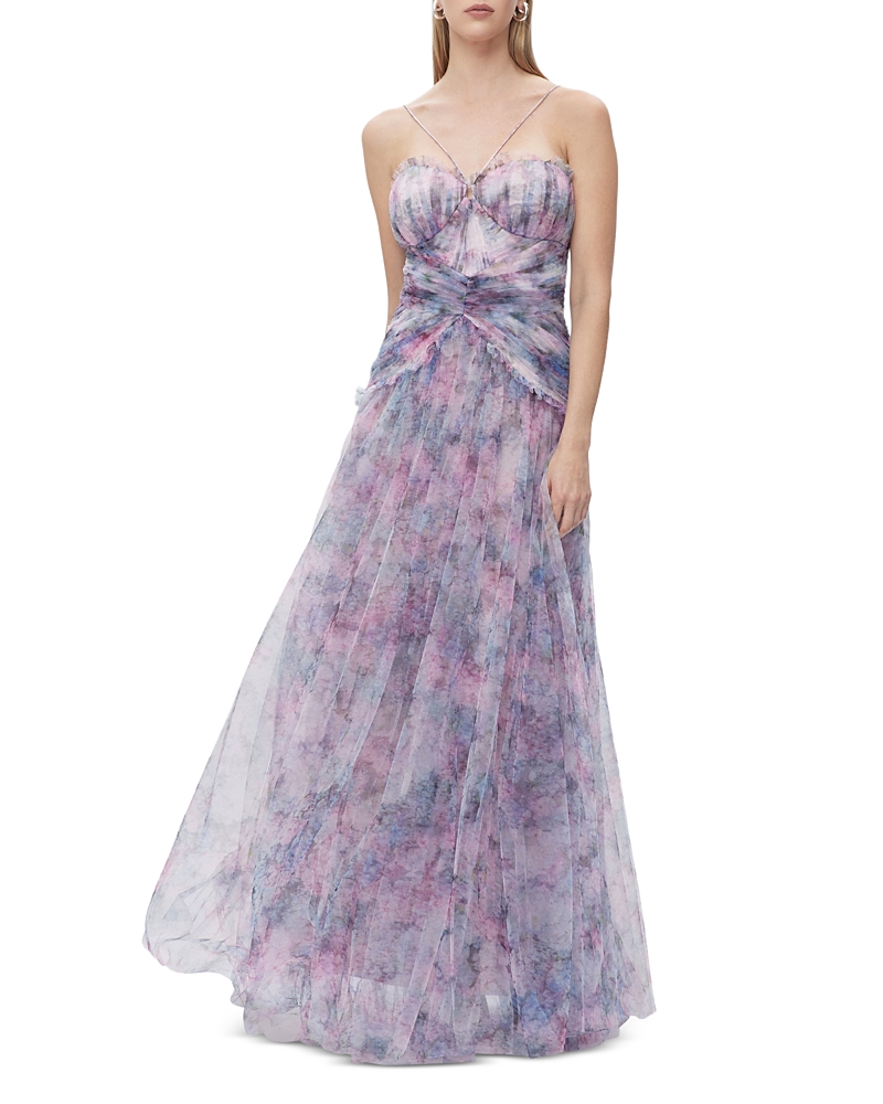 Zac Posen Halter Strap Tulle Gown In Pink Multi