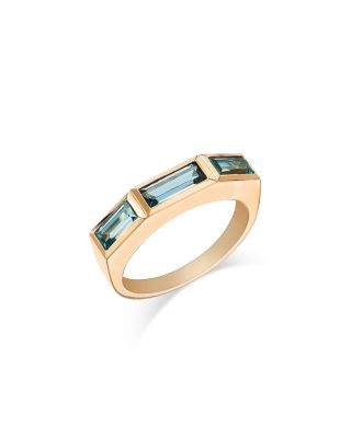 Bloomingdale's Fine Collection - Blue Topaz Emerald Cut Three Stone Ring in 14K Yellow Gold