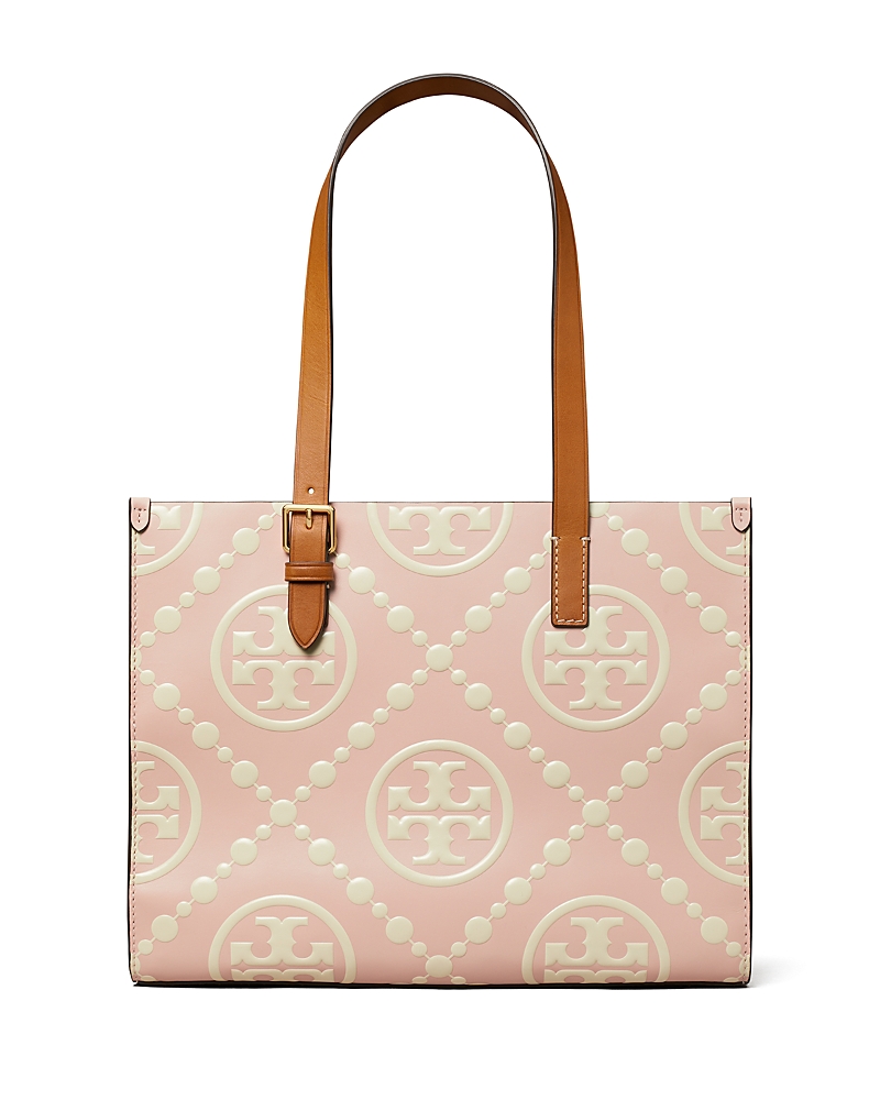 Tory Burch Small T Monogram Contrast Embossed Tote In Blush