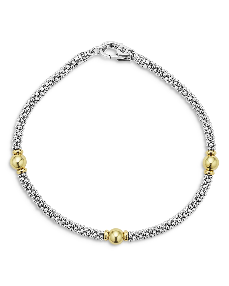 Lagos Signature Caviar Beaded Station Bracelet In Silver/gold