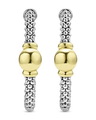 18K Yellow Gold & Sterling Silver Signature Caviar Station Hoop Earrings