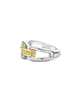 18K Yellow Gold & Sterling Silver Signature Caviar Diamond Link Statement Ring
