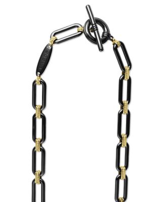 18K Yellow & White Gold Signature Caviar Diamond & Black Ceramic Station Link Necklace, 18"