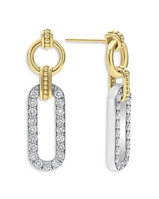 18K Yellow Gold & Sterling Silver Signature Caviar Diamond Link Drop Earrings