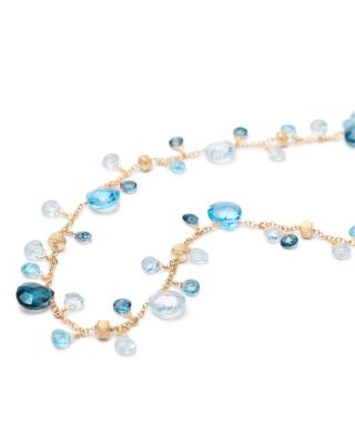 18K Yellow Gold Paradise Topaz London Blue & Swiss Blue Topaz Dangling Collar Necklace, 16.5-18"