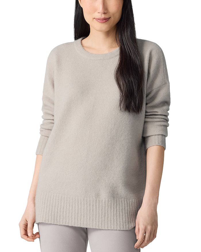 EILEEN FISHER Womens Ivory Long Sleeve Crew Neck Hi-Lo Sweater