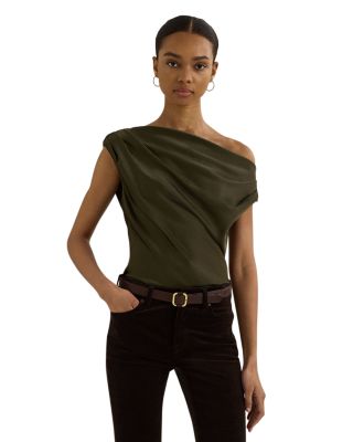 Ahe Off Shoulder Lace Up Asymmetric Top In Blue