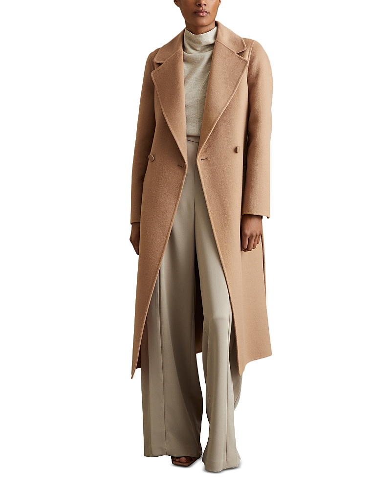 Reiss Lucia Belted Wool Blend Coat In Light Camel