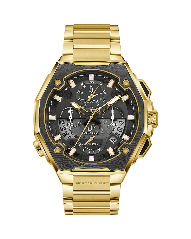 Bulova Mens Gold Tone Stainless Steel Bracelet Watch 98b429 In Brown