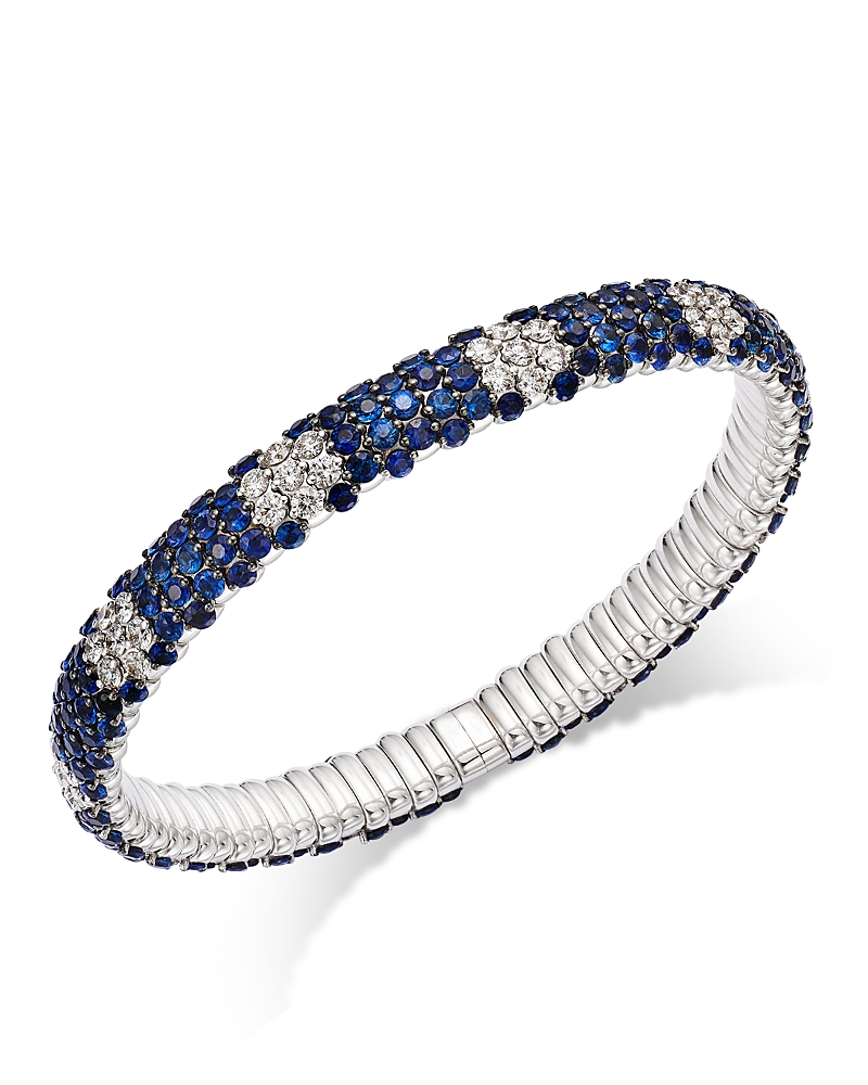 Zydo 18K White Gold Stretch Collection Blue Sapphire & Diamond Flower Motif Bracelet