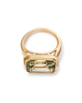 Prasiolite Emerald Cut Statement Ring in 14K Yellow Gold