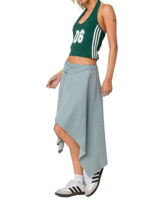 Asymmetric Wrapped Denim Midi Skirt