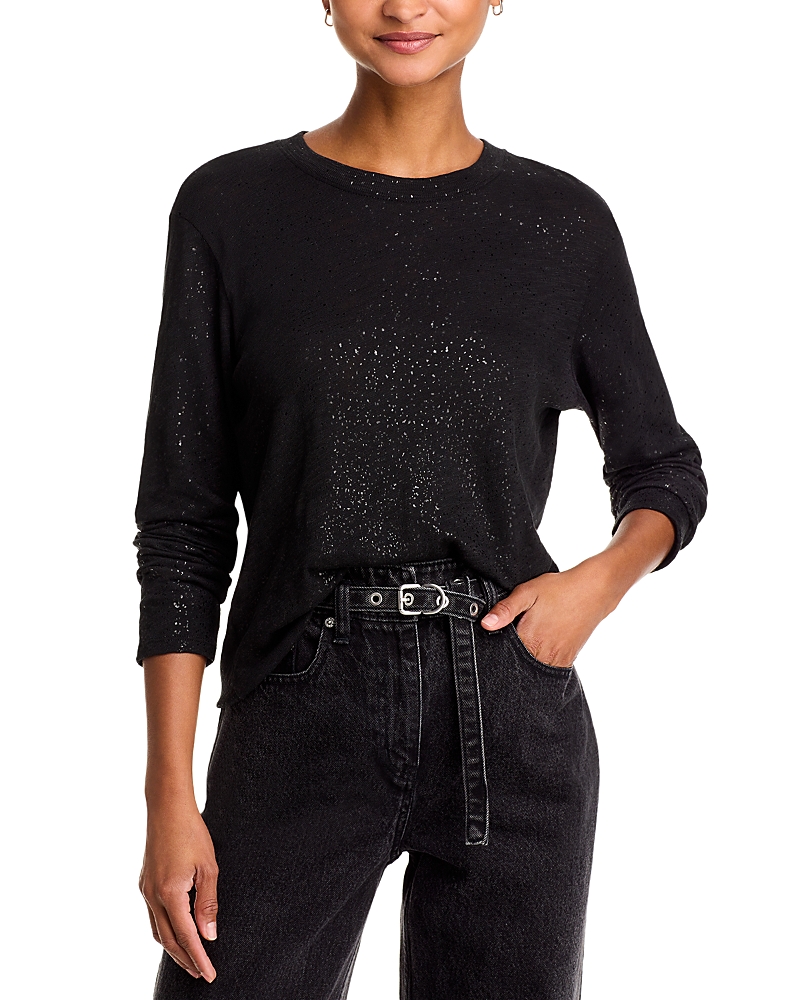 Atm Anthony Thomas Melillo Metallic Long Sleeve Tee In Black/black