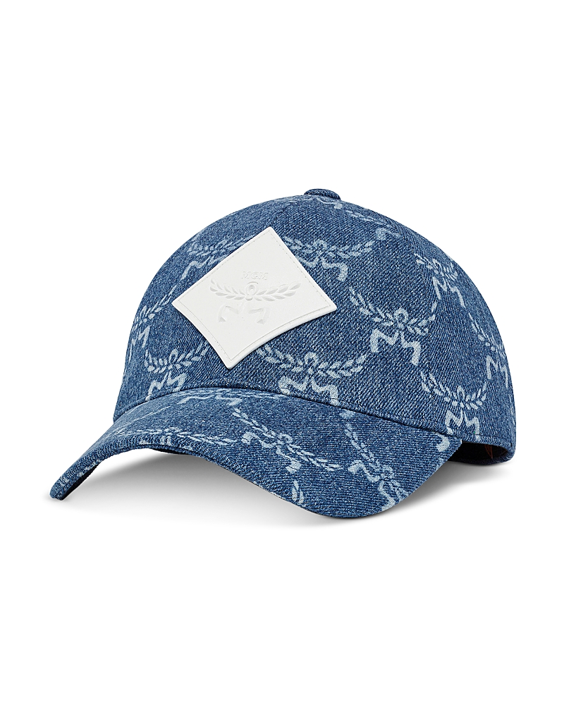 Mcm Lauretos Monogram Denim Baseball Cap In Blue