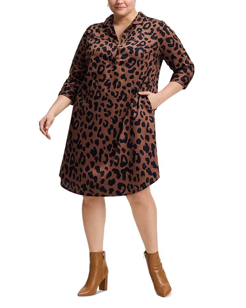 Foxcroft Plus Sloane Cheetah Print Dress In Macchiato/black