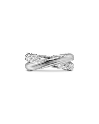 Crossover Two Row Ring in Sterling Silver with Diamonds, 7.5mm