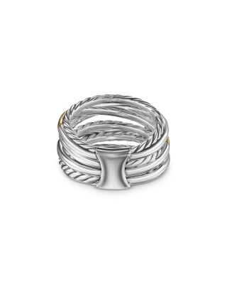Crossover Seven Row Ring in Sterling Silver with 18K Yellow Gold & Diamonds, 16mm  