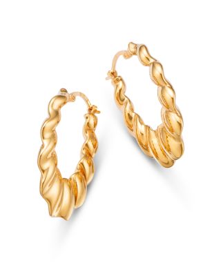 Bloomingdale's Fine Collection Wavy Style Medium Hoop Earrings in 14K Yellow Gold