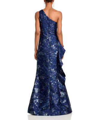 Metallic Jacquard One-Shoulder Gown