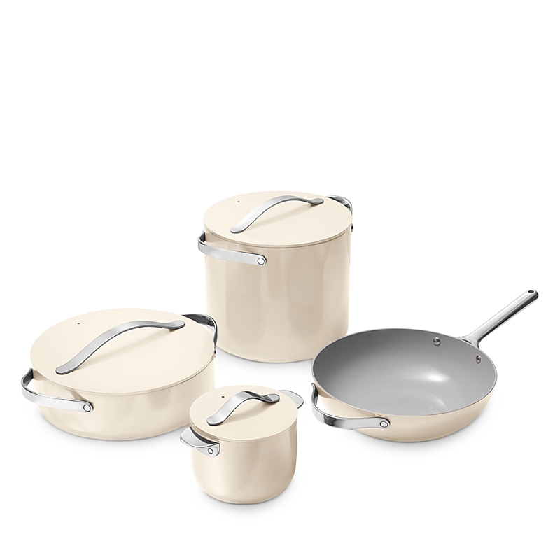 Caraway Nonstick Ceramic 7-piece Cookware Set With Lid Storage In Cream