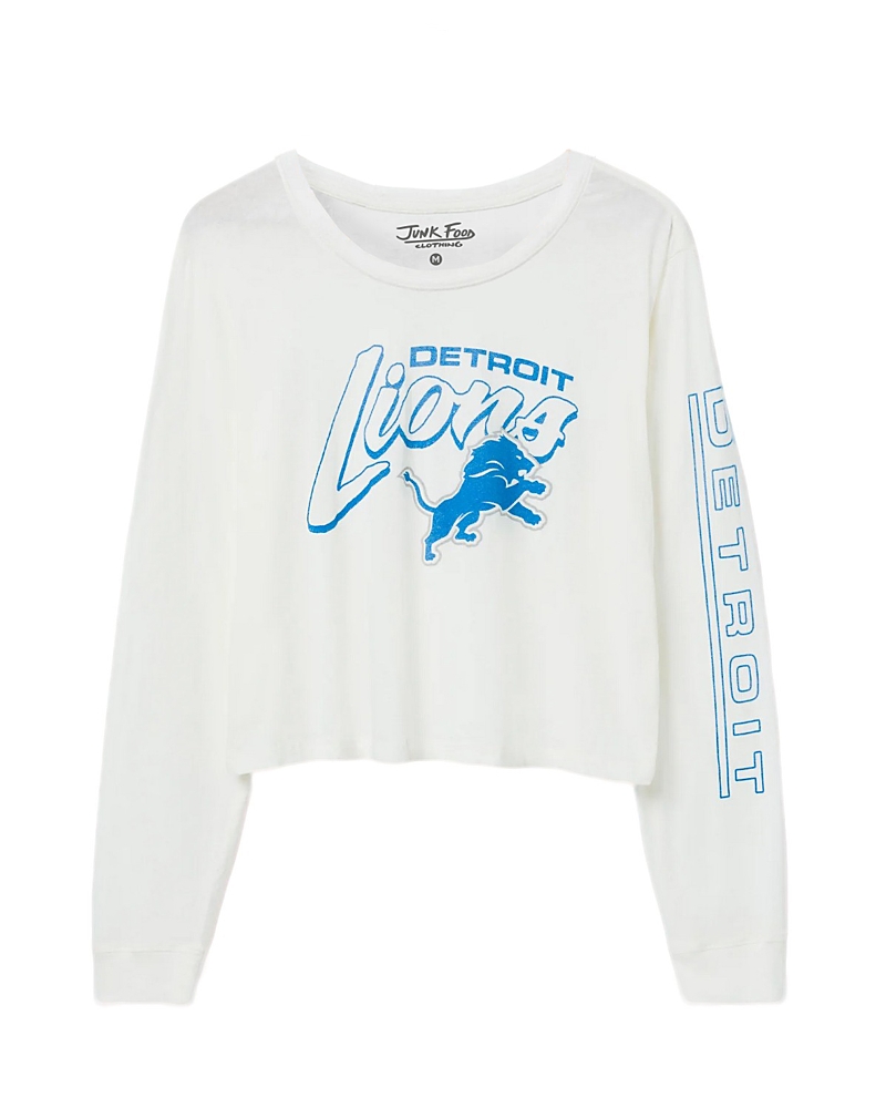 Junk Food Clothing Women's Nfl Detroit Lions Touchdown Long Sleeve Cropped Tee