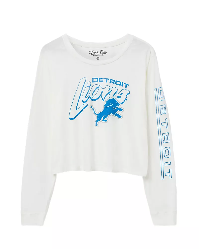 Junk Food Clothing Women's Nfl Detroit Lions Touchdown Long Sleeve Cropped Tee