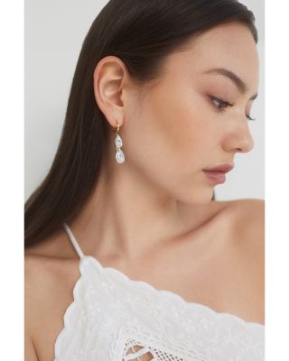 Cubic Zirconia Pear Double Drop Earrings