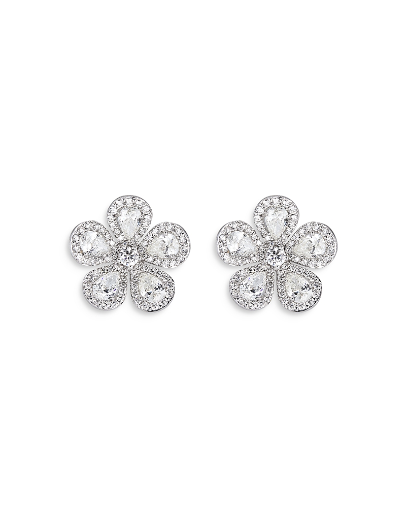 Piranesi 18k White Gold Classic Flower Earrings With Diamonds, 4.42 Ct. T. W. In White