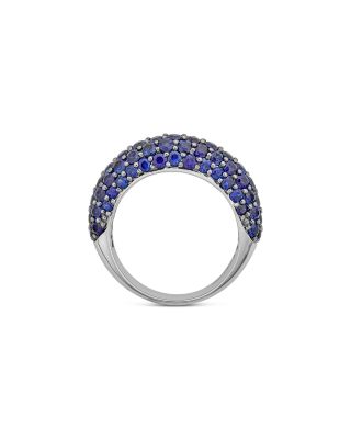 18K White Gold Small Dome Ring with Blue Sapphires, 3.11 tcw