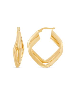 Polished Crossover Tube Hoop Earrings in 14K Yellow Gold