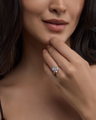 Certified Lab Grown Emerald-Cut Diamond Engagement Ring in 18K Yellow Gold, 3.50 tcw