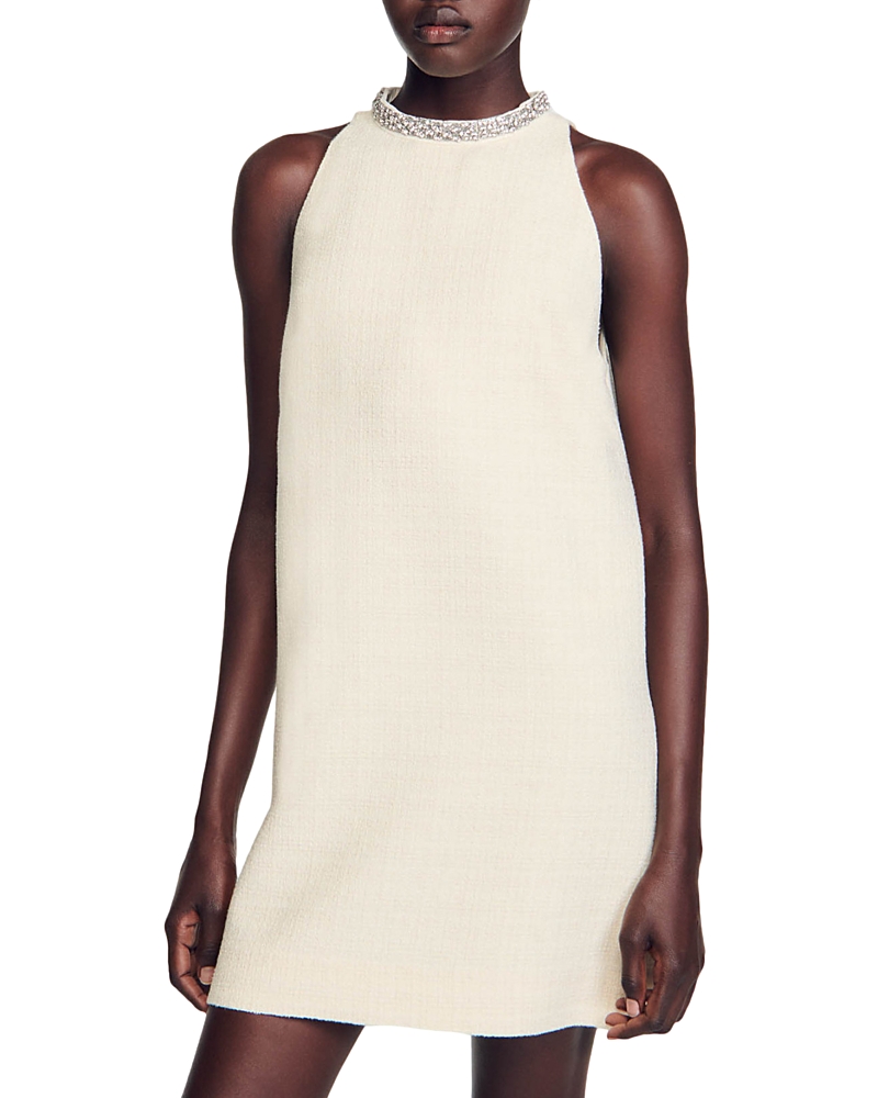 Sandro Dorinna Tweed Minidress In Ecru