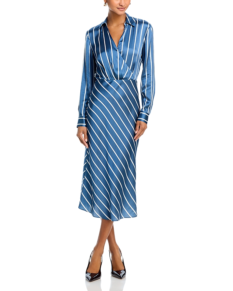 Veronica Beard Otis Stripe Long-sleeve Midi Dress In Blue Stone