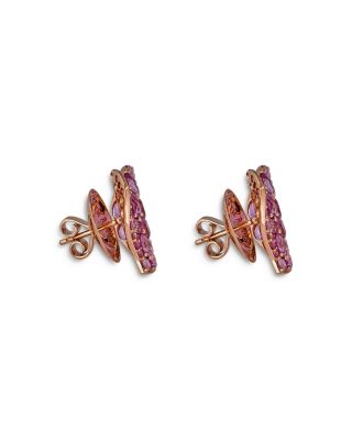 18K Rose Gold Wave Heart Pink Sapphire Pav&eacute; Stud Earrings