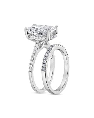Certified Lab Grown Diamond Radiant Cut & Round Bridal Set in 18K White Gold, 4.50 tcw