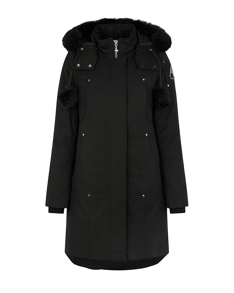 Moose Knuckles Long Black Padded Coat With Detachable Faux Fur Hood