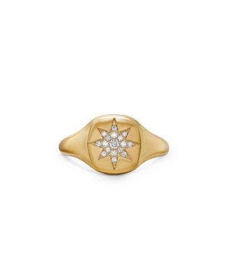 Cable Collectibles Compass Mini Pinky Ring in 18K Gold with Diamonds