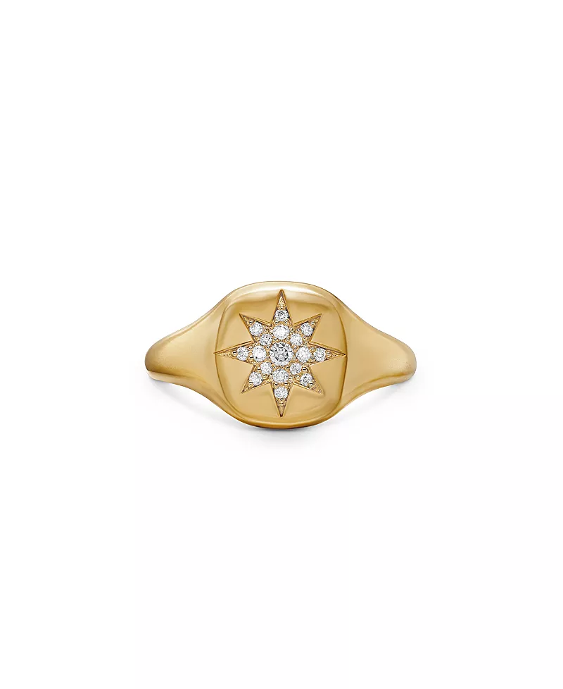 David Yurman Cable Collectibles Compass Mini Pinky Ring in 18K Gold with Diamonds